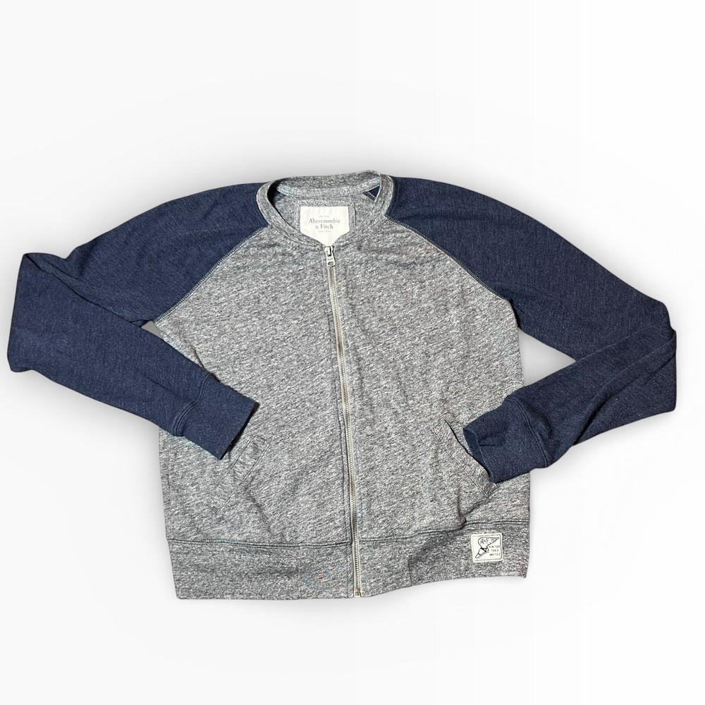 Abercrombie & Fitch Mens Full Zip Raglan Sweatshirt Grey Navy Blue Large Sporty